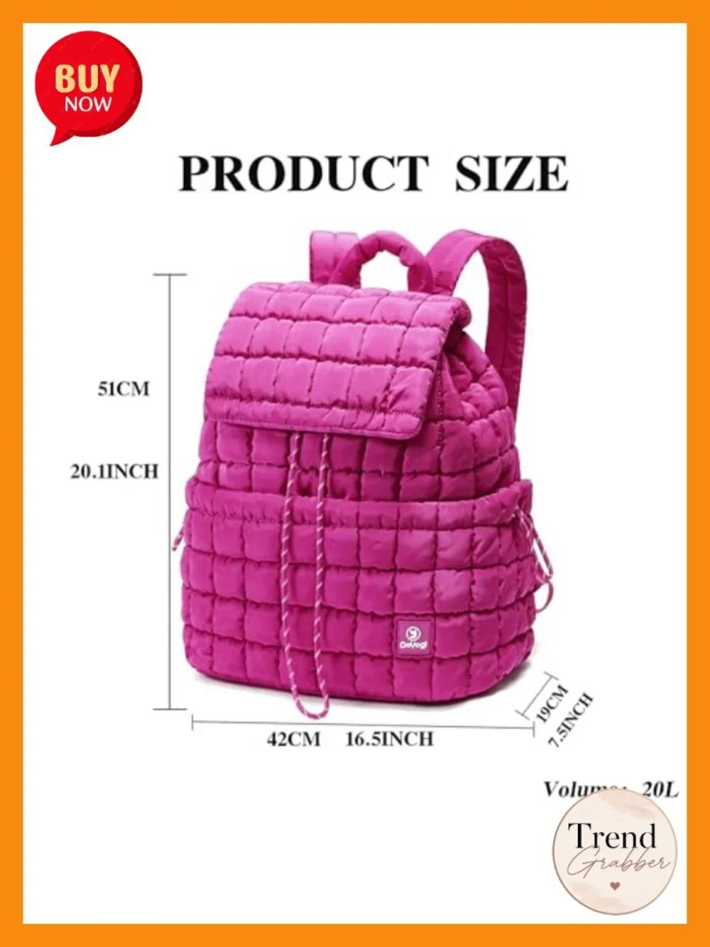 Quilted Backpack for Women, Lightweight Nylon Travel Gym Bag, Drawstring Puffer